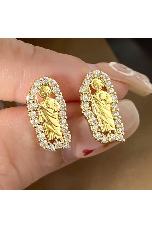Religious saints Statue of Jesus Stud Earrings Exquisite Santa Maria Series Earring New 14K Yellow Gold Religion Jewelry Gifts