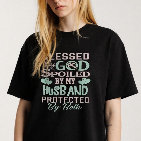 Religious themed Graphic for Women Blessed and Spoiled Casual Tee print T Shirt