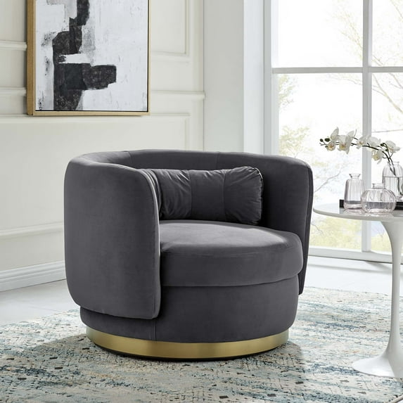 Modway Relish Performance Velvet Swivel Chair in Gold Gray