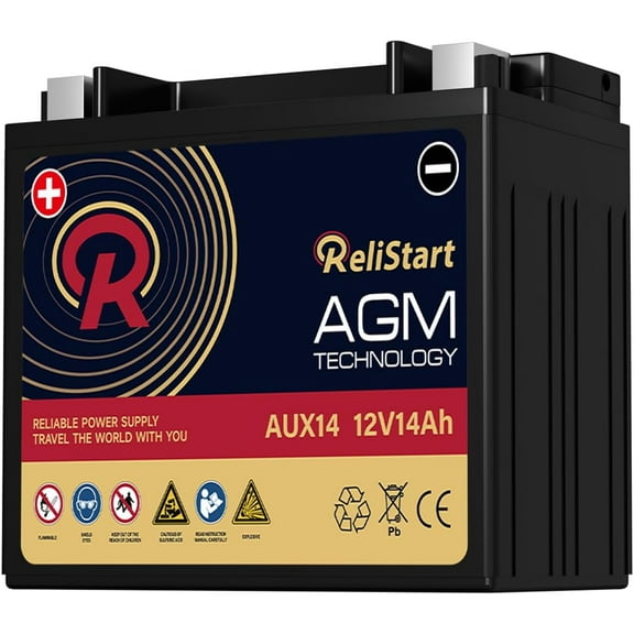 Relistart AUX14 Auxiliary Battery, 12V 14Ah AGM Battery, 200CCA, Rechargeable AGM Car Battery, Maintenance Free 36 Months Warranty