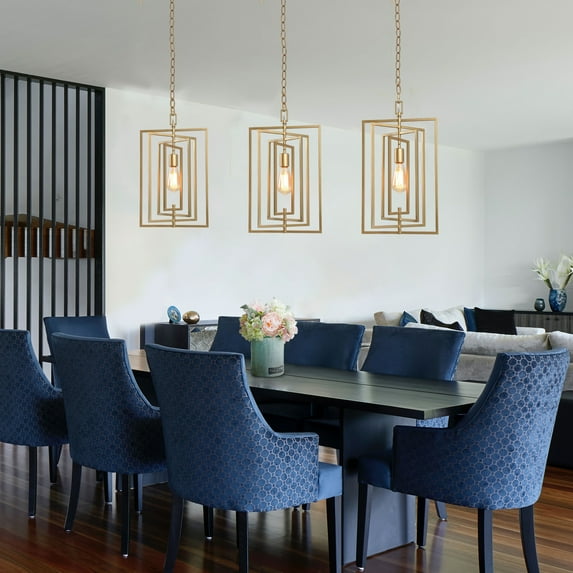 Rella Modern Farmhouse 1-Light Glam Gold Geometric Lantern Kitchen Island Pendant Foyer Lamp - W12"xH20.5"