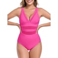 thumbnail image 1 of RELLECIGA Women's V Neck Mesh Splicing One Piece Swimsuits Sexy Bathing Suits for Women Hot Pink Size L, 1 of 9