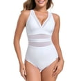 thumbnail image 1 of RELLECIGA Women's V Neck Mesh Splicing One Piece Swimsuits Sexy Bathing Suits for Women Size XXL, 1 of 8