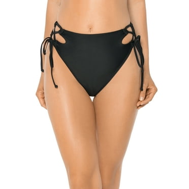 Relleciga Women's Black(Strappy Crossing) High Cut High Waisted Bikini Bottom Size Small