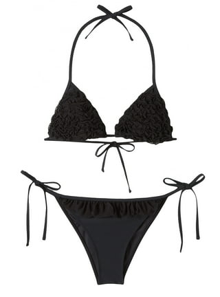 Relleciga Women's Black Triangle Bikinis for Women Halter String Top with  Tie Side Bikini Bottom Small