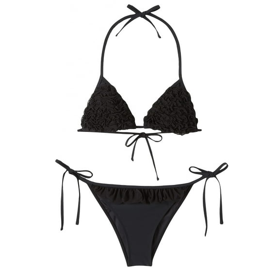 Relleciga Women's Ruffle Triangle Bikini Top with Bottom String Halter Two Piece Bathing Suits