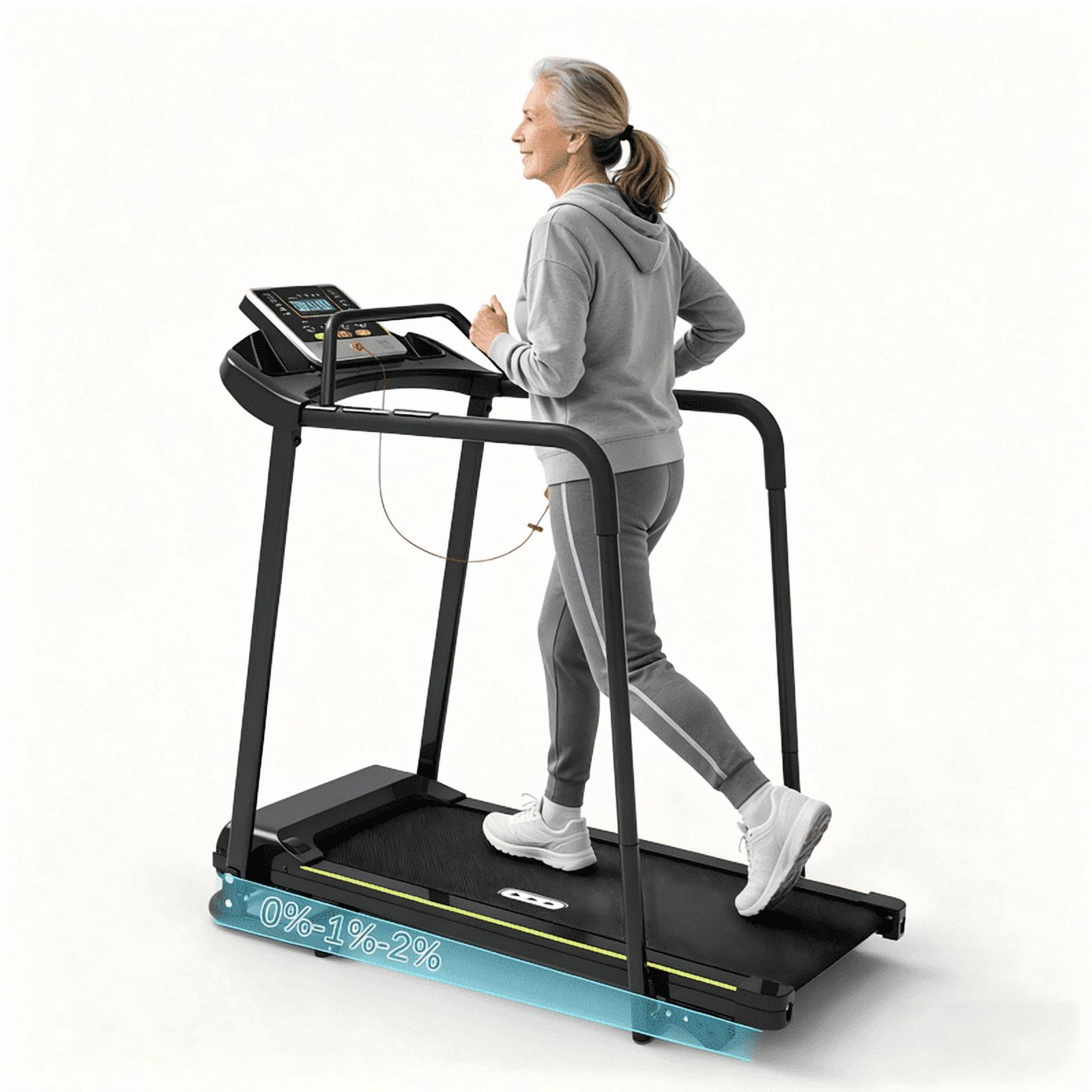 Rellysport Senior Treadmill for Elderly, 300 lbs Capacity Walking Treadmill with Long Side Handrails & Front Handrails