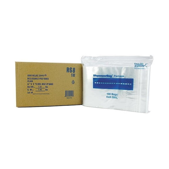 Reloc Zippit Reclosable Poly Bag,Zip Seal,PK1000 R68