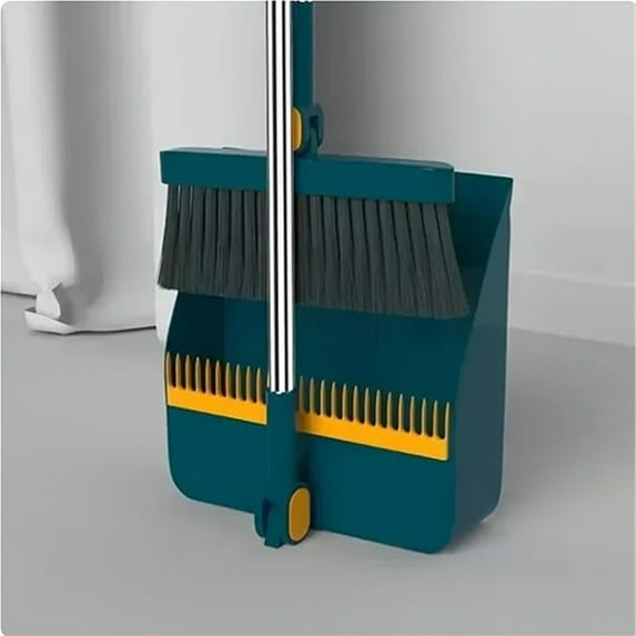 Relocy Blue Folding Broom Set Two-Piece 25*24cm And Dustpan Set Indoor or Outdoor And Dust Pan Combo Long Handle Lightweight Set With Comb Teeth