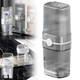3-in-1 Travel Toiletries Set - Portable Foldable Toothbrush, Toothpaste Dispenser & Cup, Leak-Proof (Beige)