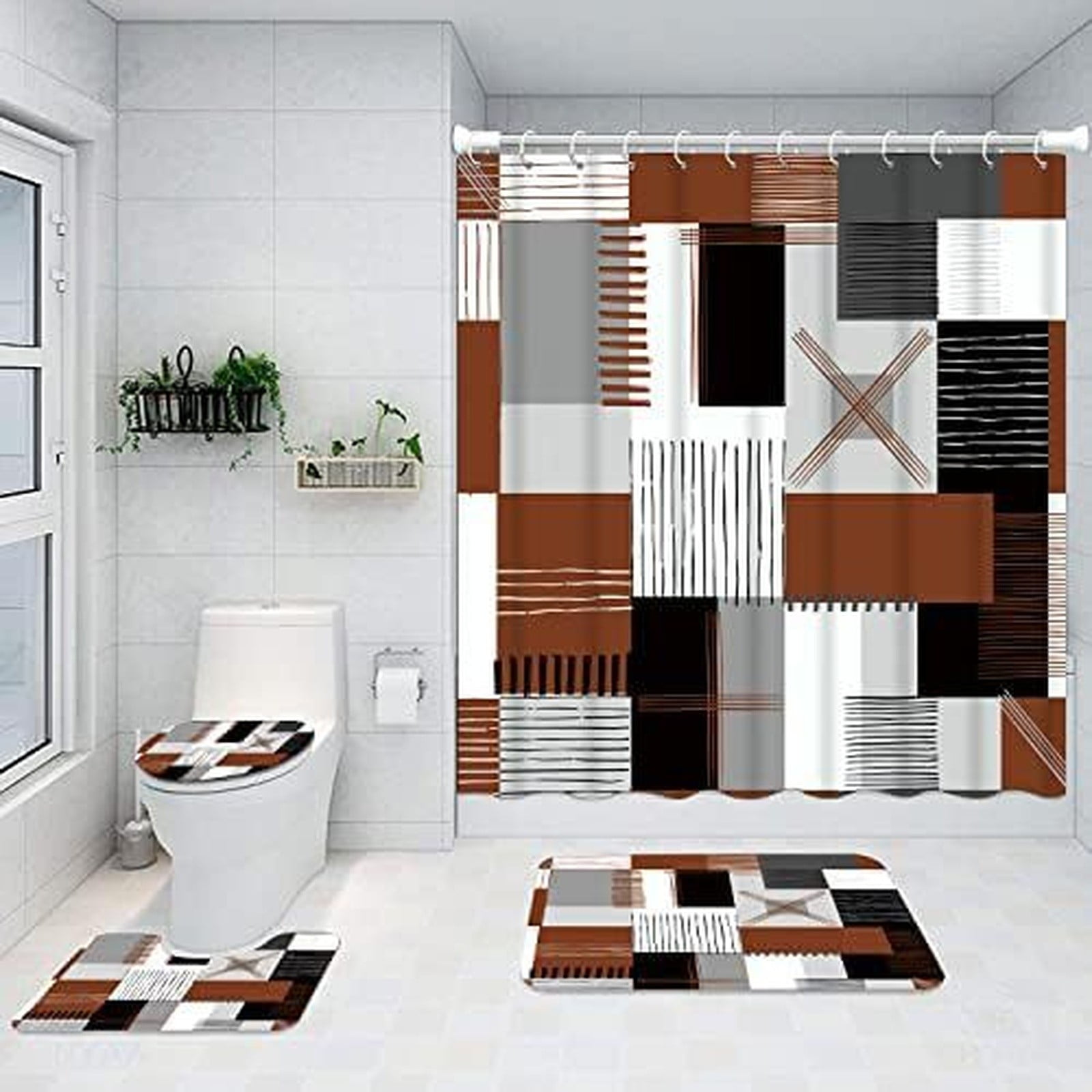 Brown Shower Curtain And Rug Set