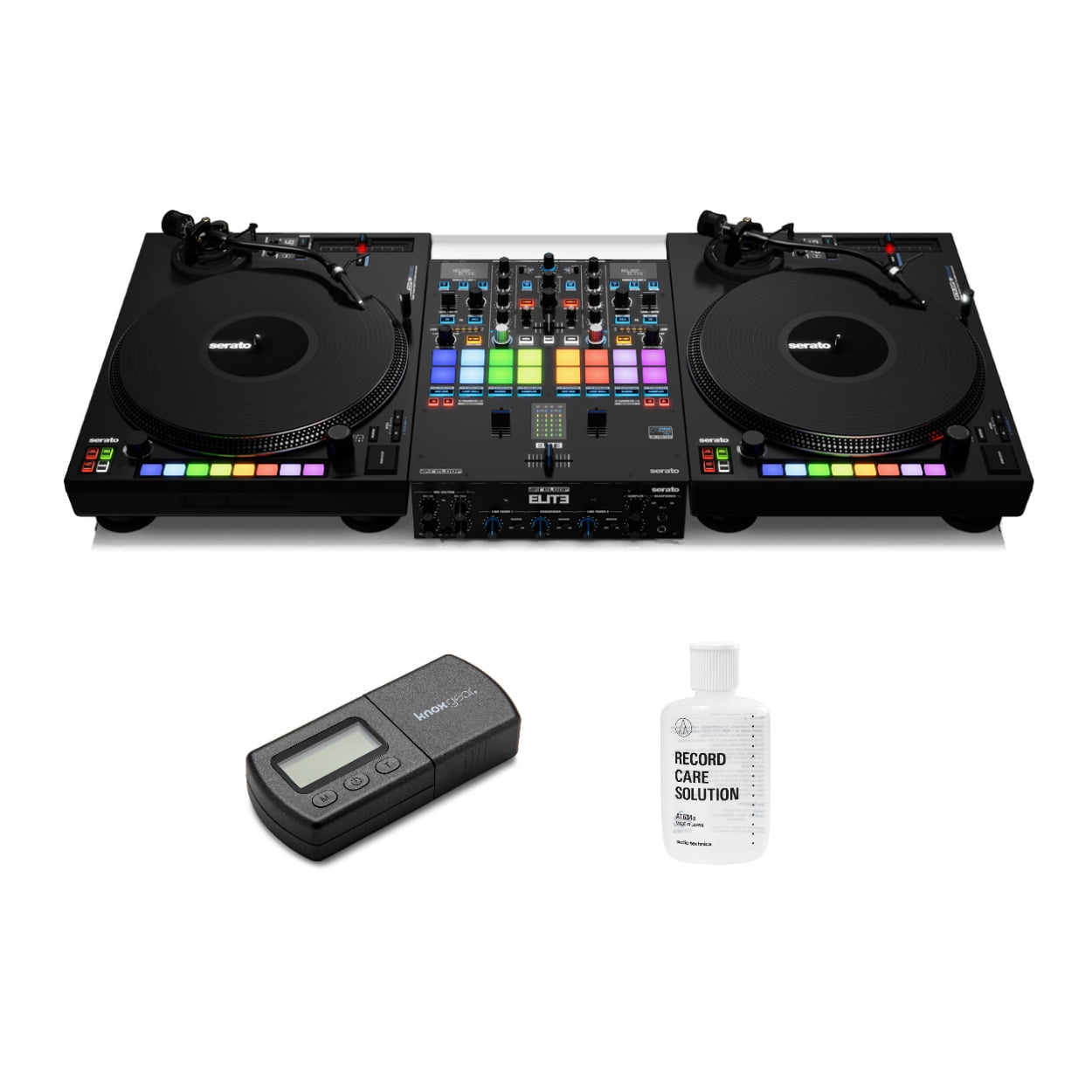 Reloop Elite Mixer with Audio Technica ATLP140XP Turntable (Pair) and Care Kit