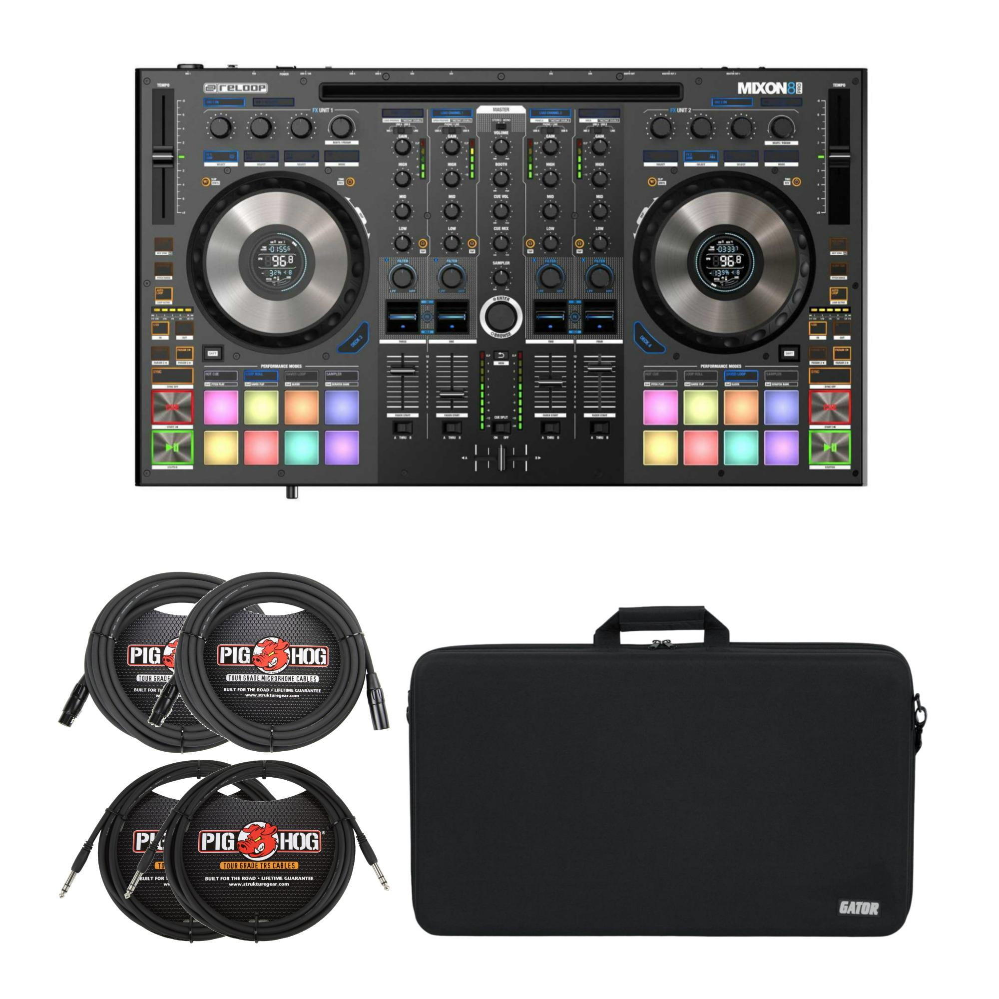 Reloop Mixon 8 Pro 4-channel DJ Controller with Case, XLR Cables