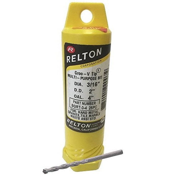 Relton GRT-3-4 Straight-Shank Masonry/Granite Drill Bit 3/16" x 4" (25 Pack) | Made in USA | Porcelain Drill Bit$$Tools & Hardware Other