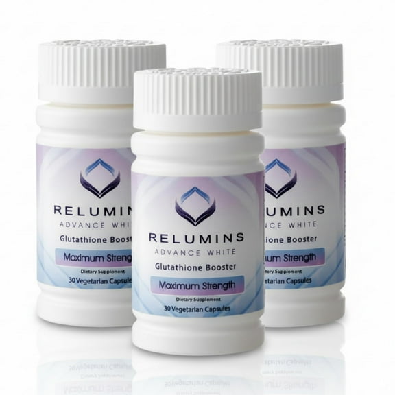 Relumins Advanced Glutathione Booster - Max Strength - Halal Certified - Supports Healthy Skin and Good Antioxidant Levels For Overall Wellness - 30 Vegetarian Capsules x 3 Bottles