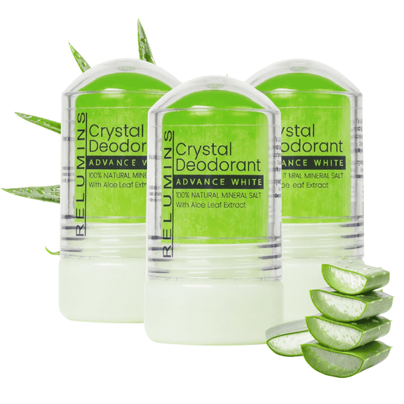 Relumins Crystal Deodorant, All-Natural Mineral Salt Roll-On, Non-Staining, Aluminum-Free, Hydrating & Smoothing Deodorant for 24-Hour Odor Protection - Aloe Vera, 60g x 3 Bottles