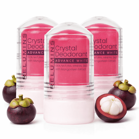 Relumins Crystal Deodorant, All-Natural Mineral Salt Roll-On, Non-Staining, Aluminum-Free, Natural Deodorant for Sensitive Skin with 24-Hour Odor Protection - Mangosteen 60g x 3Bottles