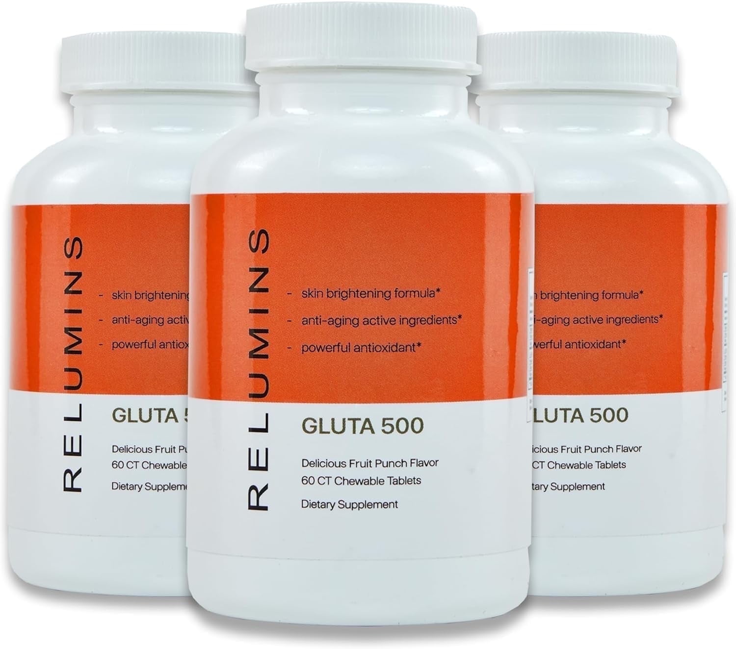 relumins l glutathione complex Relumins New Gluta 500 - Chewable/Sublime Wall Glutathione Complex with  Advanced Skin Nutrition - Vit C, Fruit Punch Flavored, Made in USA - 60CT x  2 Bottles