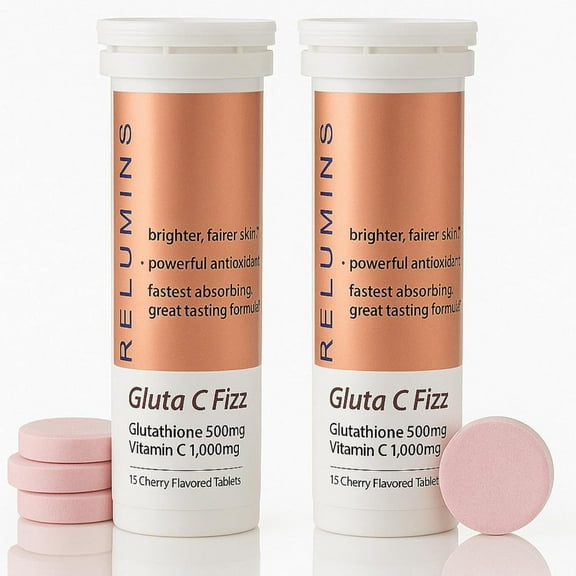 Relumins Gluta C Fizz Vitamin C Supplement w/ Citric Acid & Beetroot, Cherry Flavor, 15 Tablets x 2 pack