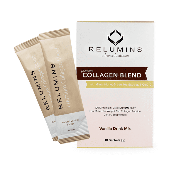 Relumins Marine Collagen Powder Drink Mix, Vanilla Flavored, 10 Sachets