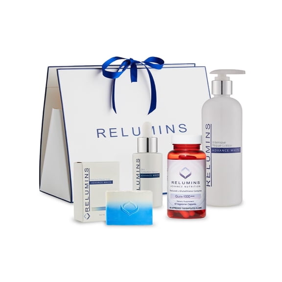Relumins Night Recovery & Glow Set  Complete Skincare Bundle with Gluta 1000 Capsules Night Repair Lotion AHA Serum and Soap  Smooth Radiant Skin  Daily Beauty Routine and Holiday Gift for Her