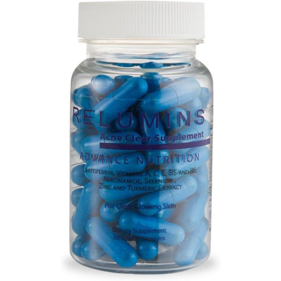 Relumins Oral Skin Care Pills for Clear Skin – Natural Skin Support Supplement with Lactoferrin, Zinc, Turmeric Extract & Vitamins – Balances Oily Skin & Smooths Texture – 60 Vegan Capsules