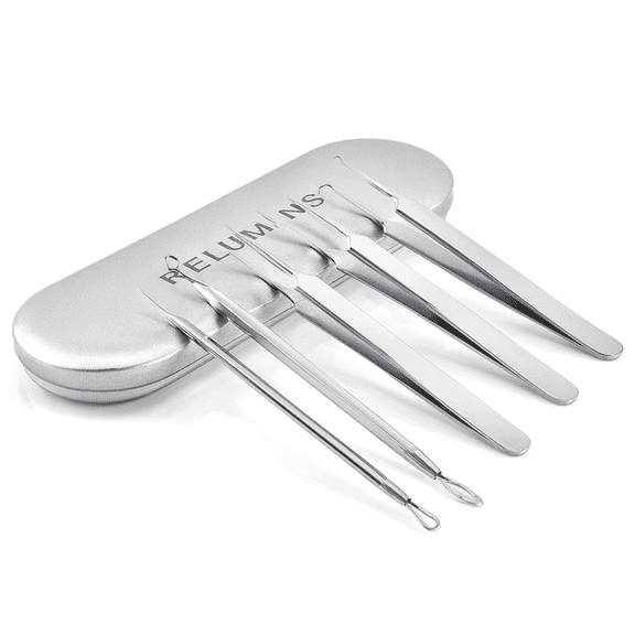 Relumins Pro Clear Extractor Tool Kit Stainless Steel Facial Care Tools Blackhead Remover Nose Cleaner with Case  5 Piece