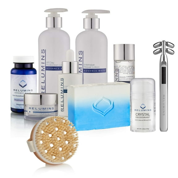 Relumins TA Stem Cell Therapy Face & Body Skincare Set Complete 8-Piece Set with Lotion, Serum, Soap, Cream, Cleanser & Brush Daily Hydration & Radiance for Healthy-Looking Skin