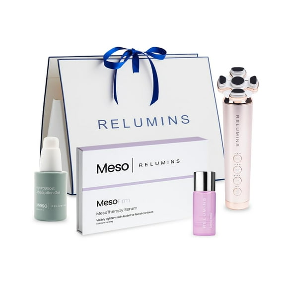 Relumins Ultimate Skin Tightening Set Complete Skincare Bundle with Meso Firm Radiantwave Device and Absorption Gel Massage Tool with Hyaluronic Acid for Skin Hydration - Holiday Gift Set for Her