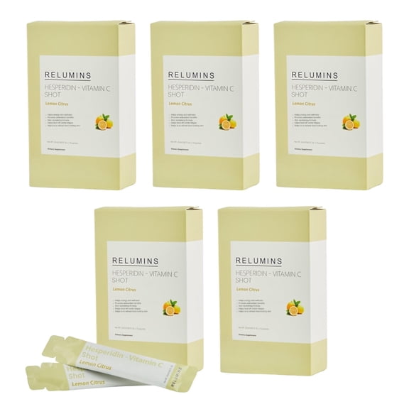 Relumins Vitamin C Shots, Hesperidin Lemon Citrus Vitamin C Packets with Bioflavonoids for Immune Boost & Antioxidant Protection Daily Immunity Support, 10 Packets (25ml Each) x 5 Boxes