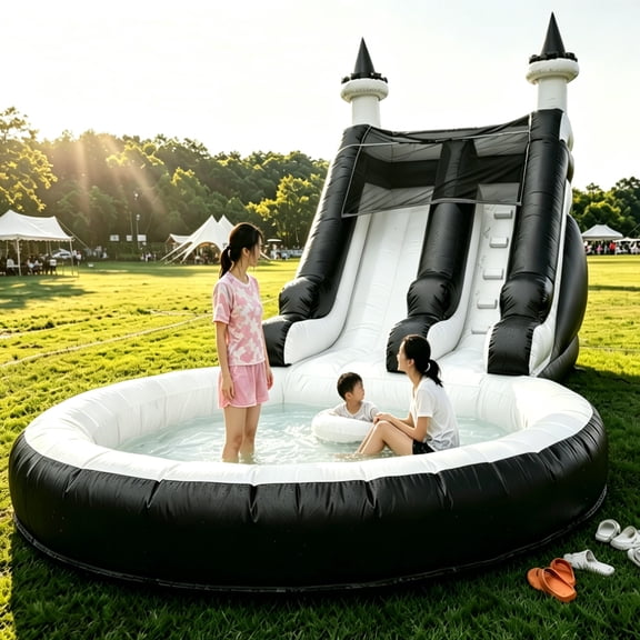 Relunch 24FT Commercial Grade PVC Inflatable Water Slide with Pool & Dartsboard for Kids and Adults (with Blower), Wet Dry Use, Summer Fun, 24x13x13FT