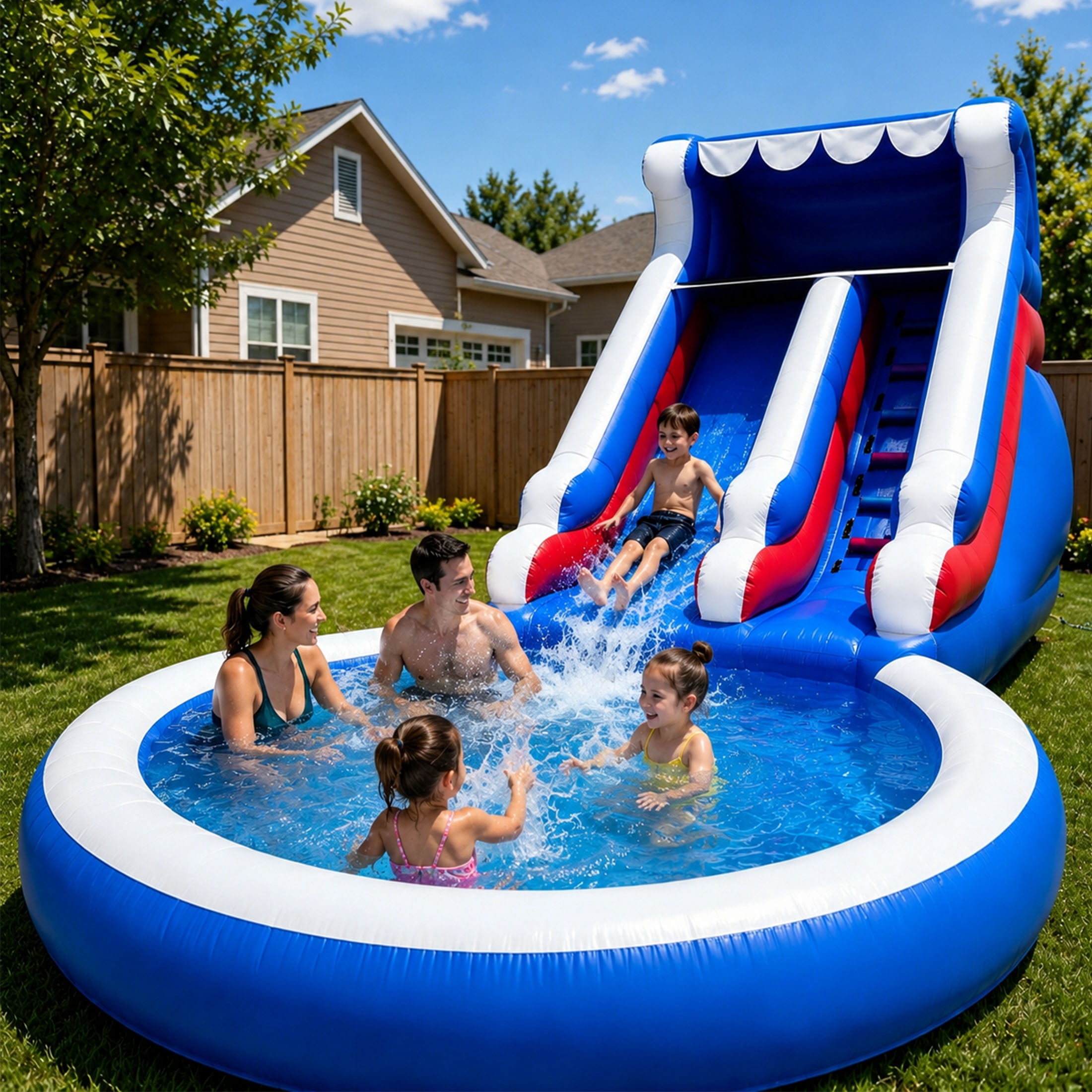 Relunch 24FT(L) Commercial Grade PVC Inflatable Water Slide for Kids Adults with Big Splash Water Pool & Blower 24x13x12ft