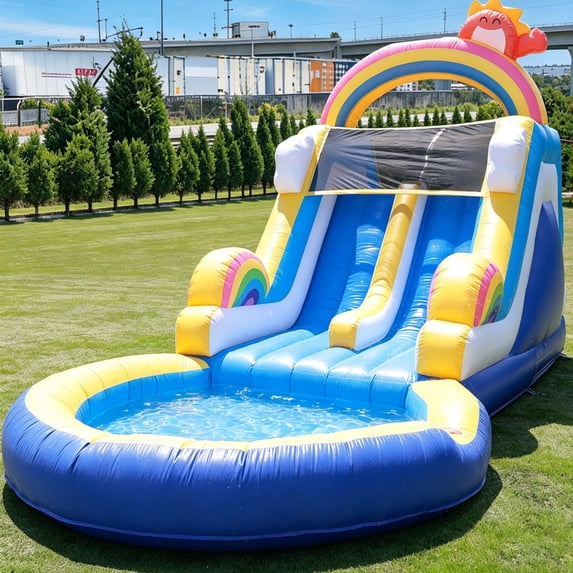 Relunch 24FT PVC Inflatable Double Water Slide with Pool & Climbing Wall, Backyard Water Park w/ Blower for Kids Party 24x11x12ft