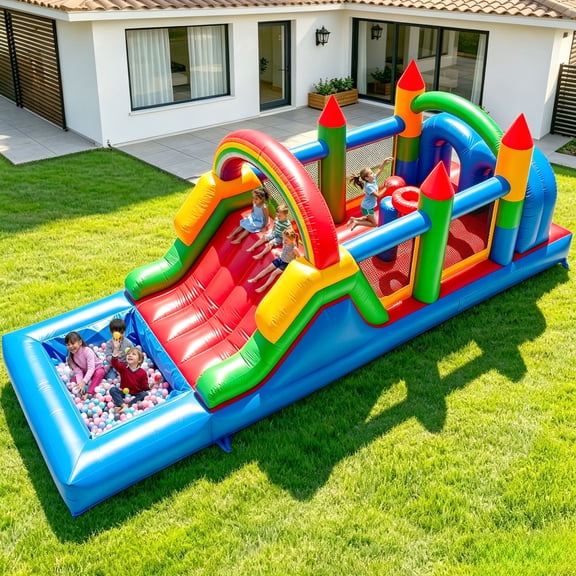 Relunch 25FT Commercial PVC Inflatable Obstacle Course Bounce House Slide for Kids with Blower, Heavy Duty Quality Outdoor Party, 25x8x8FT