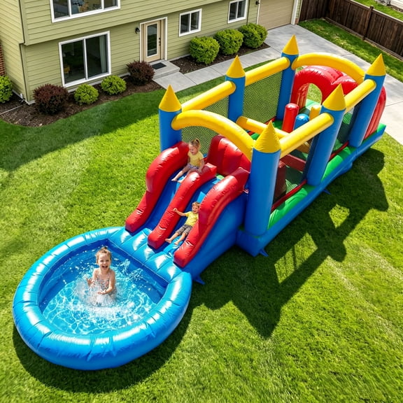 Relunch 30FT Commercial PVC Inflatable Obstacle Course Bounce House Slide for Kids with Blower, Heavy Duty Quality Outdoor Party, 30x7.9x7.9FT