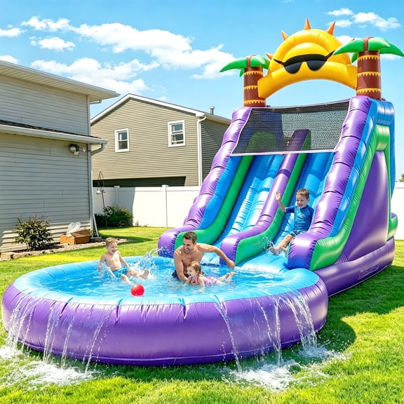 Relunch 26FT(L) Commercial PVC Inflatable Double Water Slide for Kids & Adults, Inflatable Water Slide with Blower & Splash Pool for Backyard Outdoor Blow up Park