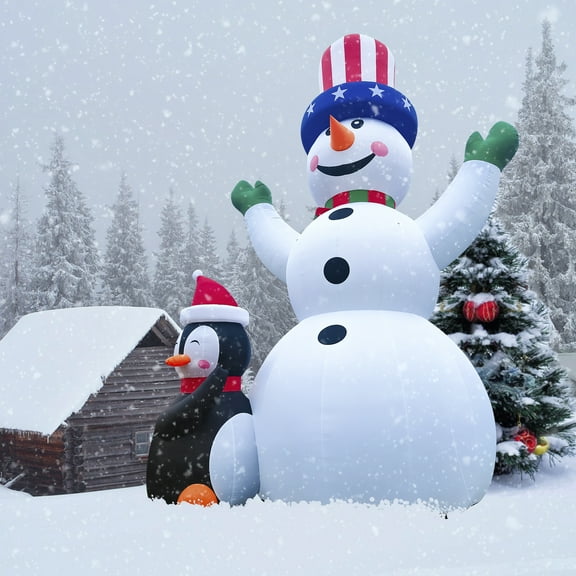 Relunch 33ft Christmas Inflatables Snowman Outdoor Decoration, Gaint Outdoor Blow Up Snowman with Penguin for Christmas