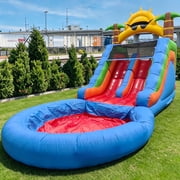 Relunch Commercial Double Water Slide with Splash Water Pool & Climbing Wall, Inflatable Water Slide with Blower for Adults Kids Outdoor Backyard Party- 23x11x12.5ft