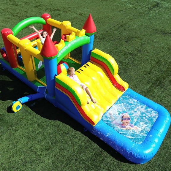 Relunch Commercial Inflatable Obstacle Course Bounce House for Kids  Large 23ft Inflatable Slide with Pool, Climbing Wall, and Blower  Outdoor Backyard Bounce Castle 23x7.9x8.9ft