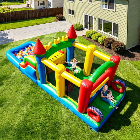 Relunch Commercial Inflatable Obstacle Course Bounce House for Kids  Large 23ft Inflatable Slide with Pool, Climbing Wall, and Blower  Outdoor Backyard Bounce Castle 23x7.9x8.9ft