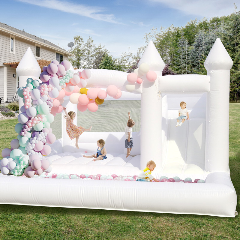 Relunch 15x15x10FT Commercial White Bounce House with Blower, PVC Inflatable Castle with Slide&Ball Pit for Adults Kids Outdoor, Indoor Wedding, Birthday, Event