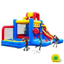 Relunch 16FT PVC Inflatable Bounce House with Slide, Ball Pit, Golf Area & Climbing Wall, Kids Jumping Castle with Blower for Party 16x16x10FT