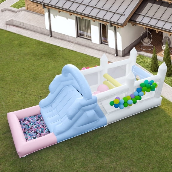 Relunch 26FT Inflatable Bounce House with Splash Pool, Slides & Large Climbing Wall, 4 in 1 Kids Inflatable Obstacle Course Trampoline Jumping Castle with Blower  26X8X9FT