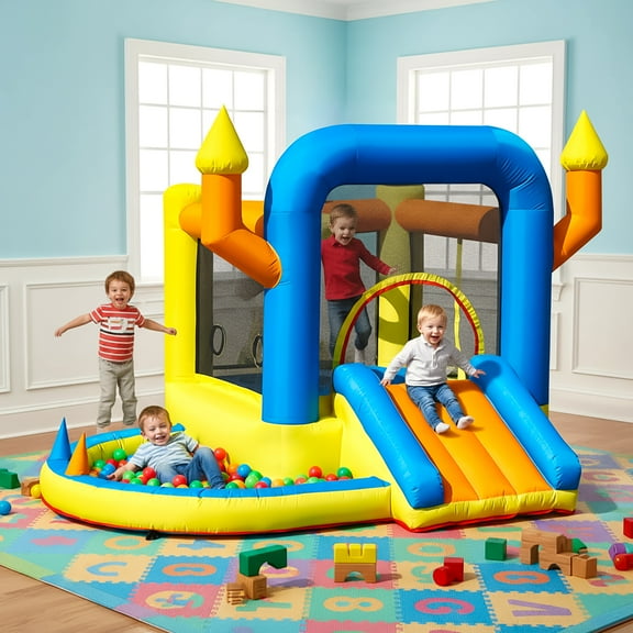 Relunch Inflatable Bounce Houses for Kids 2-6 with Blower Slide Ball Pit Dart and Basketball Hoop