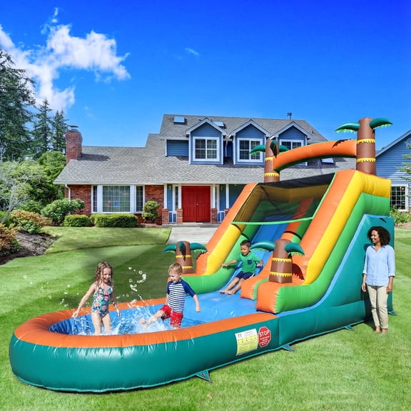 Relunch Commercial PVC Inflatable Water Slide Splashing Pool with Air Blower for Kids Backyard  21 x 9 x 12 ft