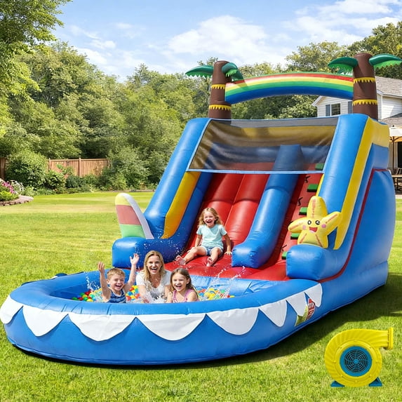 Relunch 21x9x12ft Commercial PVC Inflatable Water Slide Bounce House with Splash Pool &Blower for Kids Outdoor Party