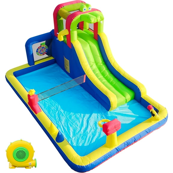 Relunch Inflatable Water Slide Crocodile Bounce House Volleyball Play for Kids