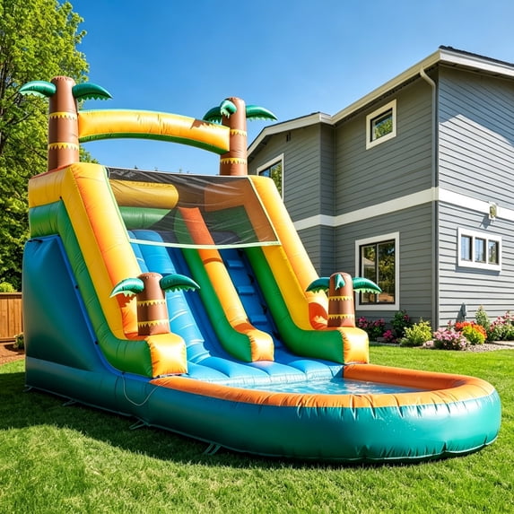 TRYSET 21x9x12ft Commercial PVC Inflatable Water Slide with Blower for Kids & Family, Giant Water Park for Outdoor Backyard