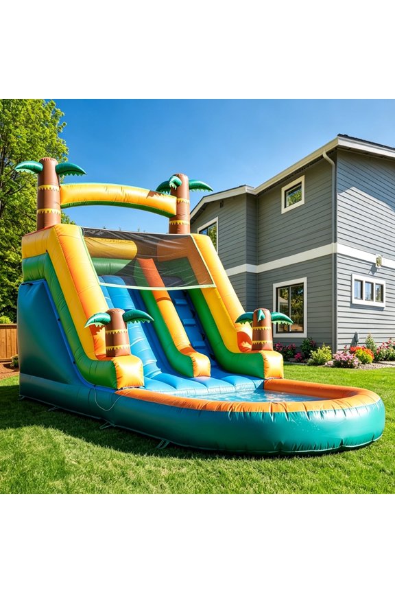 TRYSET 21x9x12ft Commercial PVC Inflatable Water Slide with Blower for Kids & Family, Giant Water Park for Outdoor Backyard