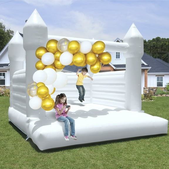Relunch Inflatable White Bounce House PVC Christmas Decoration Jumping Castle with Air Blower, Indoor Outdoor Bouncy Castle for Wedding Kids Birthday Party